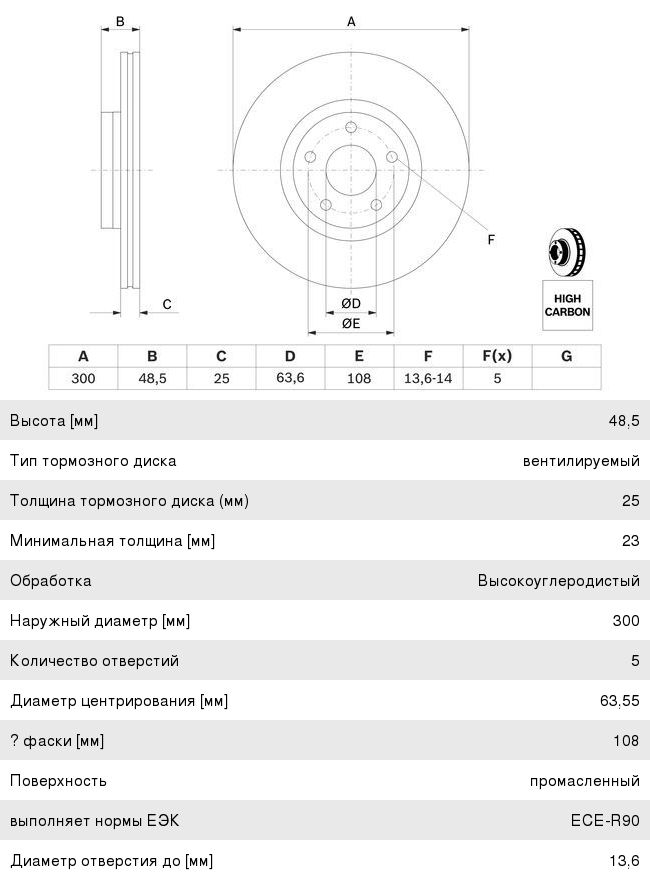 Диск тормозной FORD Focus 2, C-Max VOLVO S40 (300мм) передний (1шт.) BOSCH