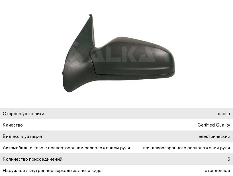 Изображение 1, 6125438 Зеркало боковое OPEL Astra H (04-) левое с подогревом ALKAR