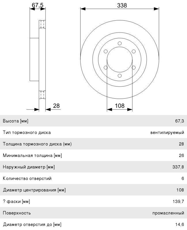 Диск тормозной TOYOTA Land Cruiser (07-) передний (1шт.) BOSCH