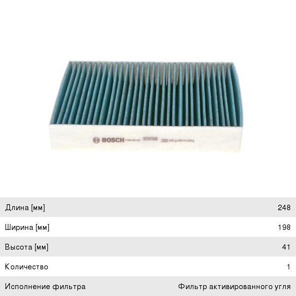 Фильтр воздушный салона BMW 1 (F20, F21), 3 (F30, F35, F80), 3GT (F34) угольный BOSCH