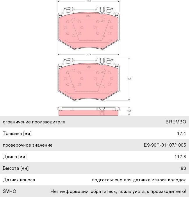 Колодки тормозные MERCEDES S (W220) передние (4шт.) TRW