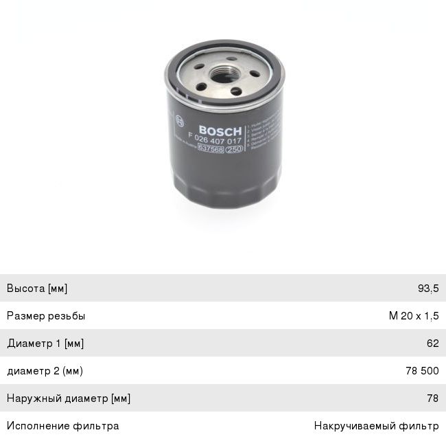Фильтр масляный FORD C-Max (07-10), Focus (04-12), Mondeo (07-) (1.8 TDC) BOSCH