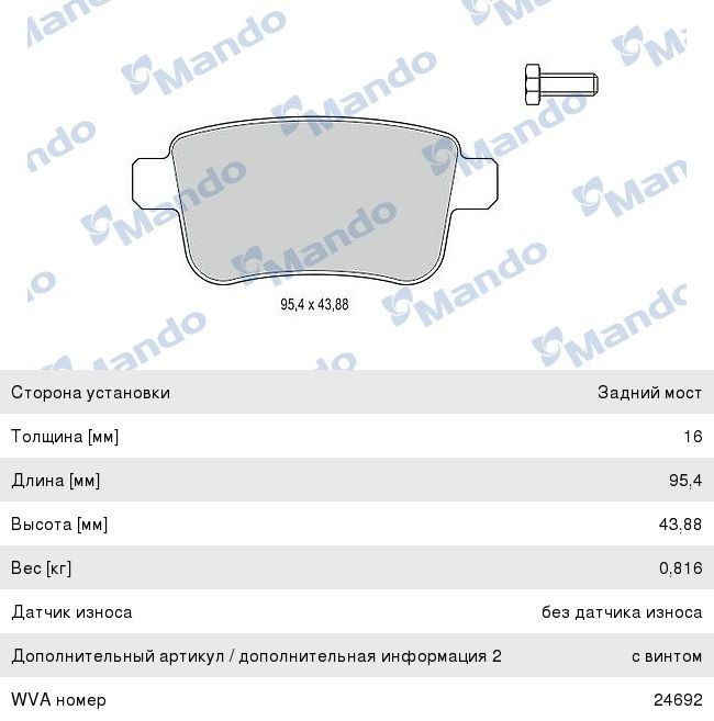 Колодки тормозные RENAULT Kangoo задние (4шт.) MANDO