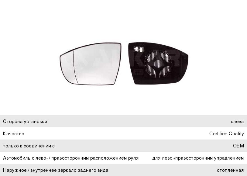 Изображение 1, 6411134 Элемент зеркальный FORD Galaxy левый ALKAR