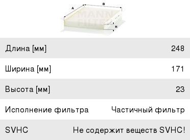 Изображение 1, CU2532 Фильтр воздушный салона HYUNDAI i30, Elantra (07-) KIA Ceed (06-) MANN