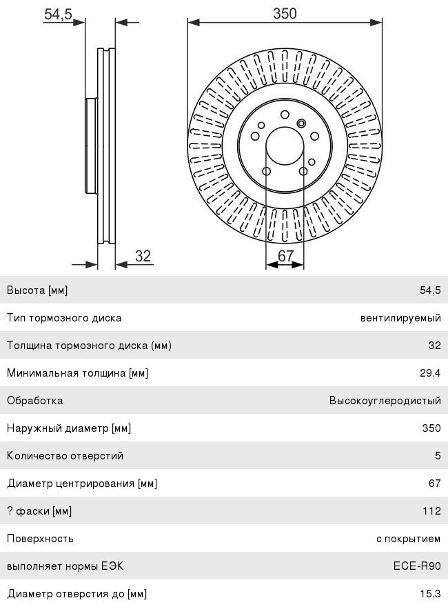 Диск тормозной MERCEDES GL (X164) (06-12) передний вентилируемый (1шт.) BOSCH