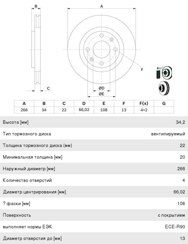 Диск тормозной PEUGEOT 207, 208, 307 CITROEN C3, C4, C5 передний (1шт.) BOSCH