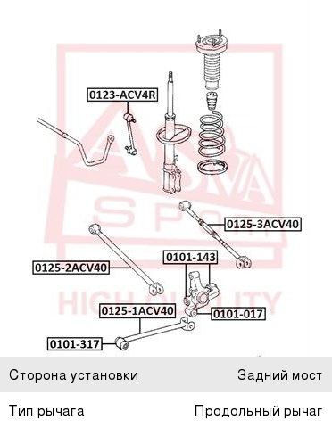 Тяга TOYOTA Camry (06-) подвески задней продольная левая/правая ASVA, 0125-1ACV40, 48780-33040,
                                                          фото 1 Изображение 1, 01251ACV40 Тяга TOYOTA Camry (06-) подвески задней продольная левая/правая ASVA
