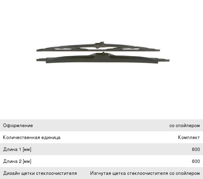 Щетка стеклоочистителя BMW 5 (E34) RENAULT Safrane (92-96) 600600мм комплект Twin Spoiler BOSCH