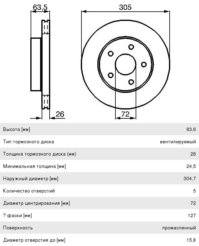 Диск тормозной JEEP Grand Cherokee (99-) передний (1шт.) BOSCH