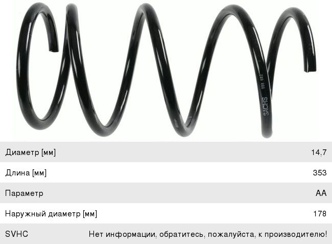 Изображение 1, 998682 Пружина MITSUBISHI Outlander (06-12) подвески передней SACHS