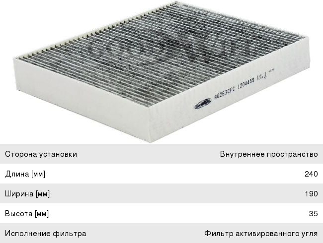 Изображение 1, AG263CFC Фильтр воздушный салона FORD Fiesta (01-) угольный GOODWILL