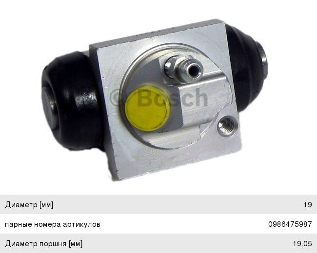 Цилиндр тормозной задний RENAULT Duster (10-) правый BOSCH