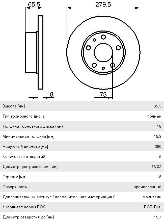 Диск тормозной PEUGEOT Boxer CITROEN Jumper FIAT Ducato передний (1шт.) BOSCH