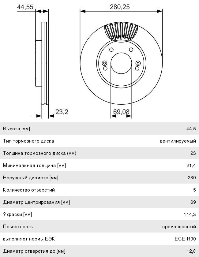 Диск тормозной HYUNDAI Elantra (10-) KIA Ceed (12-) передний (1шт.) BOSCH