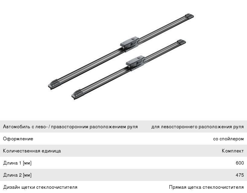 Щетка стеклоочистителя VW Golf, Jetta, Passat B6, Touran 600475мм комплект Aerotwin BOSCH