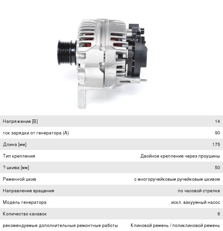Генератор VW Passat (97-00) AUDI A4 (94-01) SKODA Superb (01-08) BOSCH