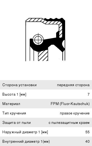 Сальник распредвала FIAT Doblo (55х40х7) CORTECO