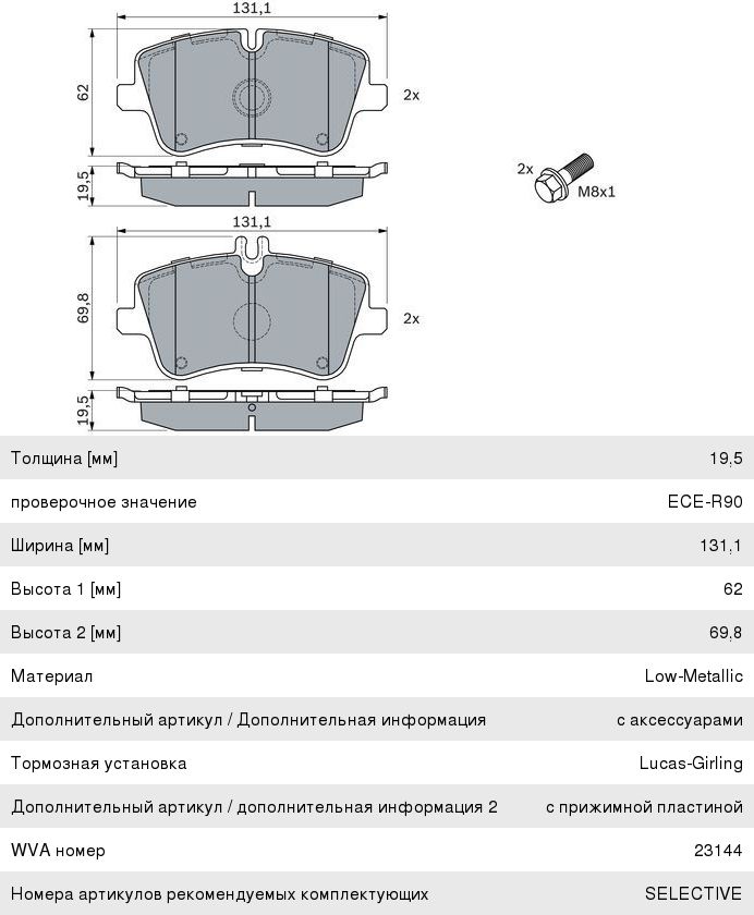 Колодки тормозные MERCEDES C (W203) передние (4шт.) BOSCH