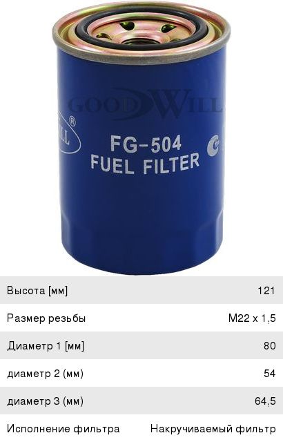 Изображение 1, FG504 Фильтр топливный KIA Carnival (99-) MITSUBISHI Lancer (84-) GOODWILL