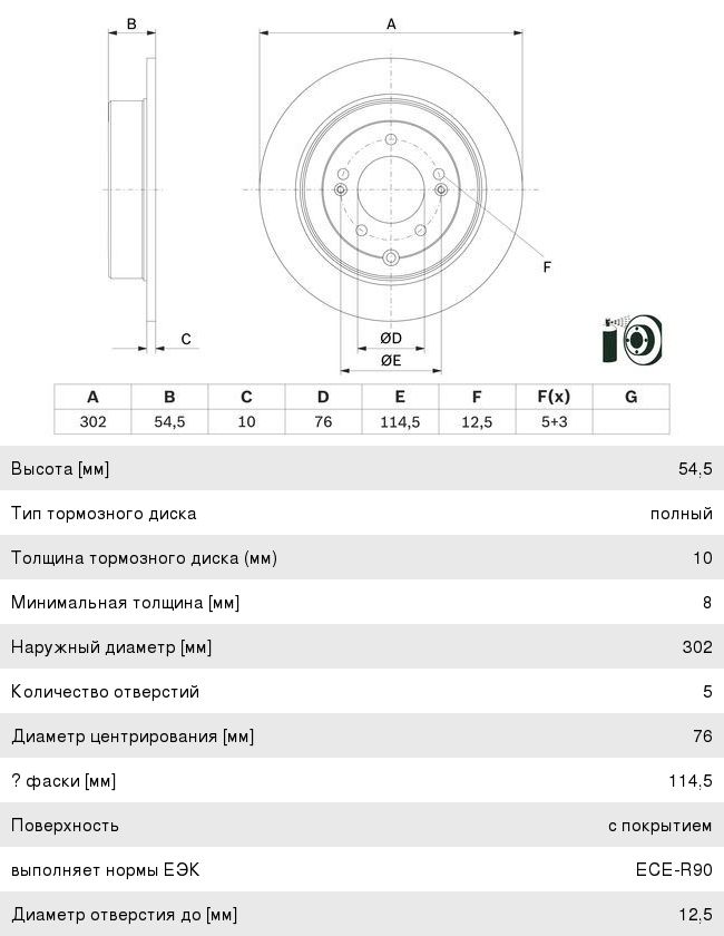Диск тормозной HYUNDAI Tucson (15-) KIA Sportage (15-) задний (1шт.) BOSCH