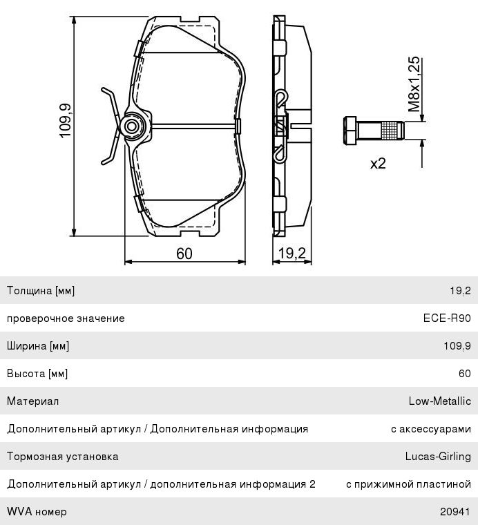 Колодки тормозные MERCEDES E (W124) (93-95) передние (4шт.) BOSCH