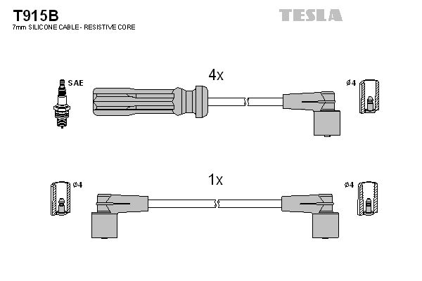 Изображение 1, T915B Провод высоковольтный VOLVO 740, 940 (-98) (2.0/2.3) комплект TESLA