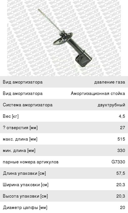 Изображение 1, G-7329 Амортизатор PEUGEOT 308 передний правый газовый MONROE