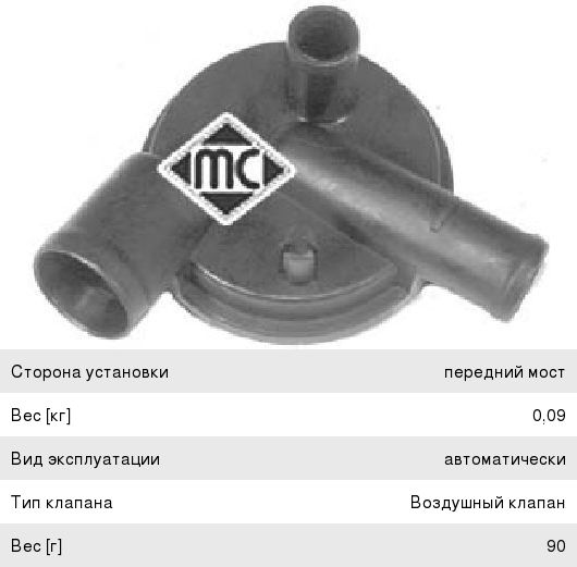 Изображение 1, 03719 Клапан VW Passat B5 рециркуляции картерных газов METALCAUCHO
