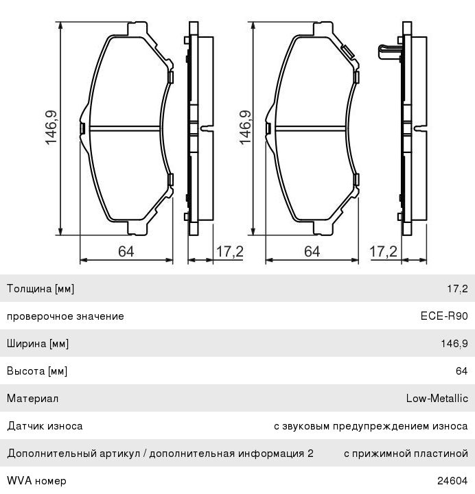 Колодки тормозные DODGE Grand Caravan (09-) передние (4шт.) BOSCH
