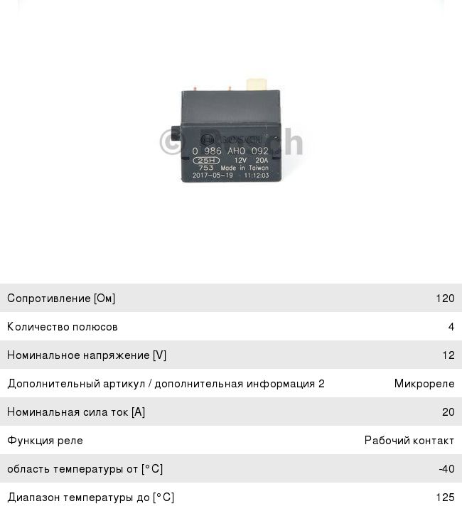 Реле MITSUBISHI, TOYOTA противотуманных фар BOSCH