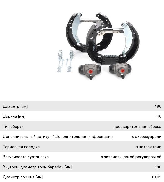 Колодки тормозные RENAULT Logan (04-) задние барабанные (4шт.+цилиндры+крепеж) BOSCH