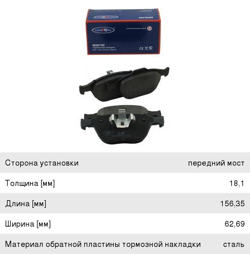 Изображение 1, 1003F Колодки тормозные FORD Focus, Tourneo, Transit передние (4шт.) GOODWILL
