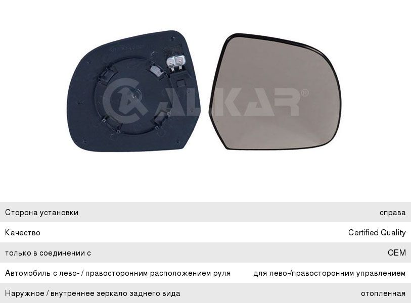 Изображение 1, 6432586 Элемент зеркальный NISSAN Micra (02-) правый ALKAR