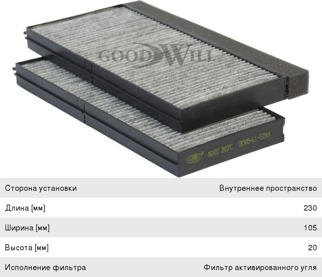 Изображение 1, AG4072KCFC Фильтр воздушный салона KIA Rio 2 (2шт.) GOODWILL