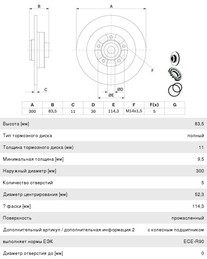 Диск тормозной RENAULT Laguna (07-) задний (1шт.) BOSCH