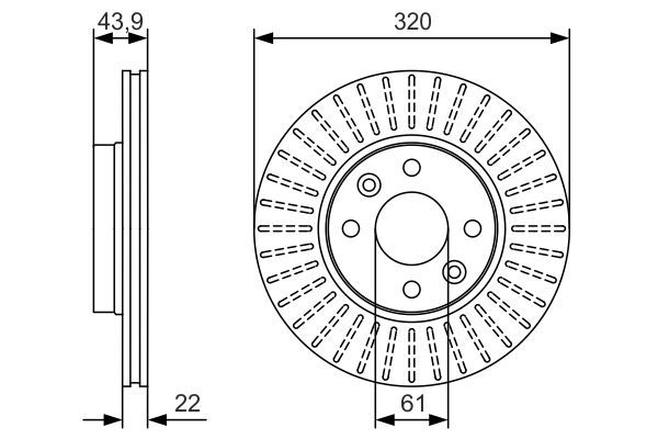 Диск тормозной ЛАДА X-Ray (15-) RENAULT Kangoo (09-) передний вентилируемый (1шт.) BOSCH