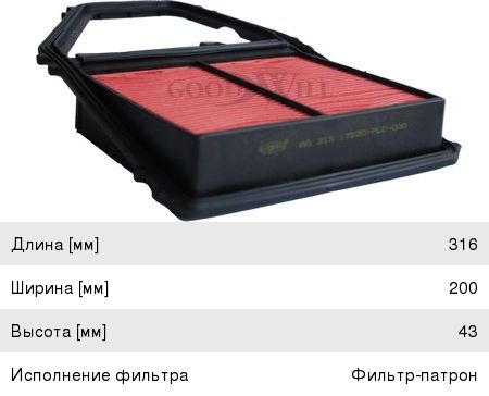 Изображение 1, AG315 Фильтр воздушный HONDA Civic (01-05) GOODWILL