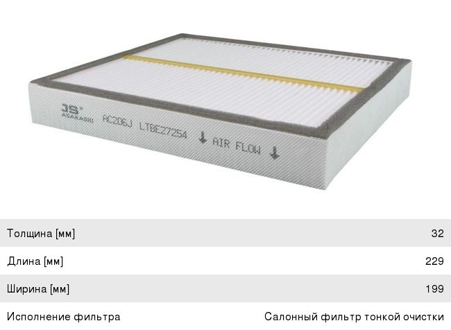 Изображение 1, AC206J Фильтр воздушный салона NISSAN Skyline (06-) JS ASAKASHI