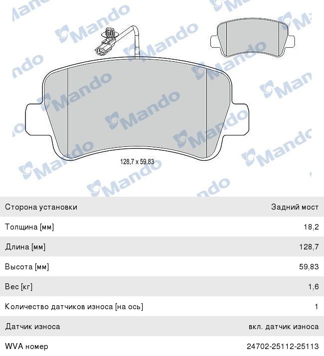 Колодки тормозные RENAULT Master 3 задние (4шт.) MANDO