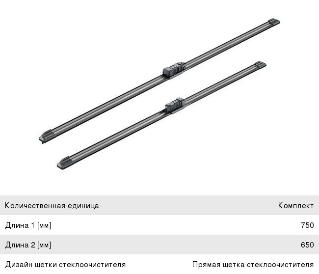 Щетка стеклоочистителя FORD Focus S-Max (06-) 750650мм комплект Aerotwin BOSCH