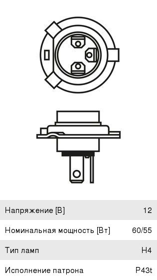 Лампа 12V H4 6055W P43t +50% блистер (1шт.) Plus 50 BOSCH