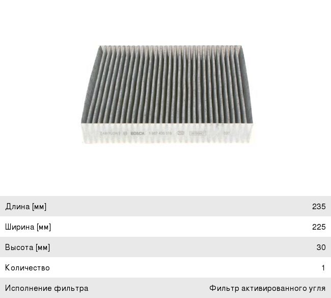 Фильтр воздушный салона HONDA Accord (03-), Civic (06-), CR-V (07-) угольный BOSCH