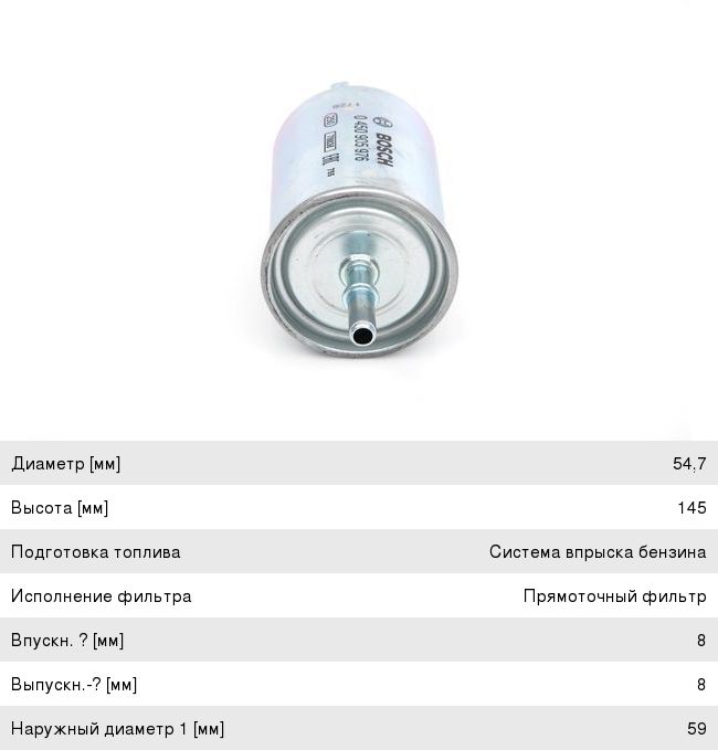 Фильтр топливный DAEWOO Kalos (02-) CHEVROLET Aveo (06-) (1.21.4) BOSCH