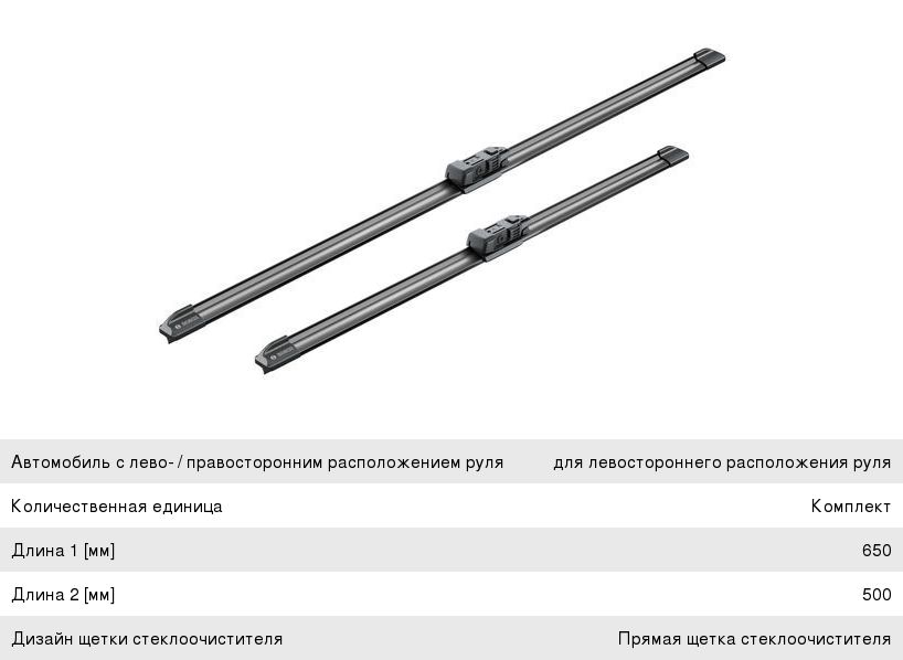 Щетка стеклоочистителя VOLVO S40, S80, V50, XC70 (06-) 650500мм комплект Aerotwin BOSCH