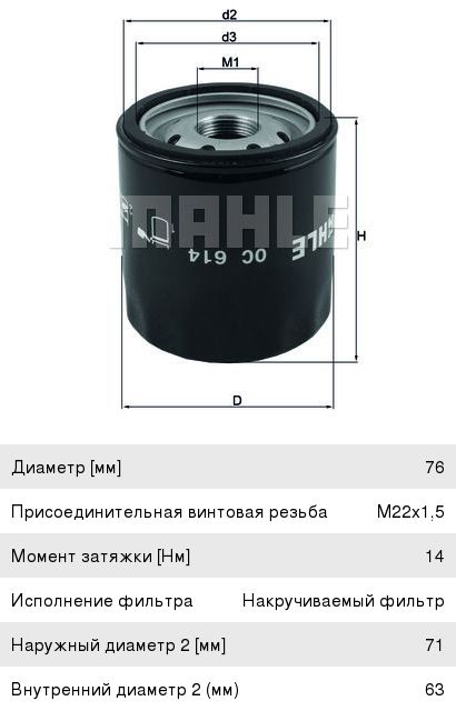 Фильтр масляный OPEL Antara (10-) (3.0) SUZUKI Grand Vitara (09-) (3.2) JEEP (2.4) MAHLE