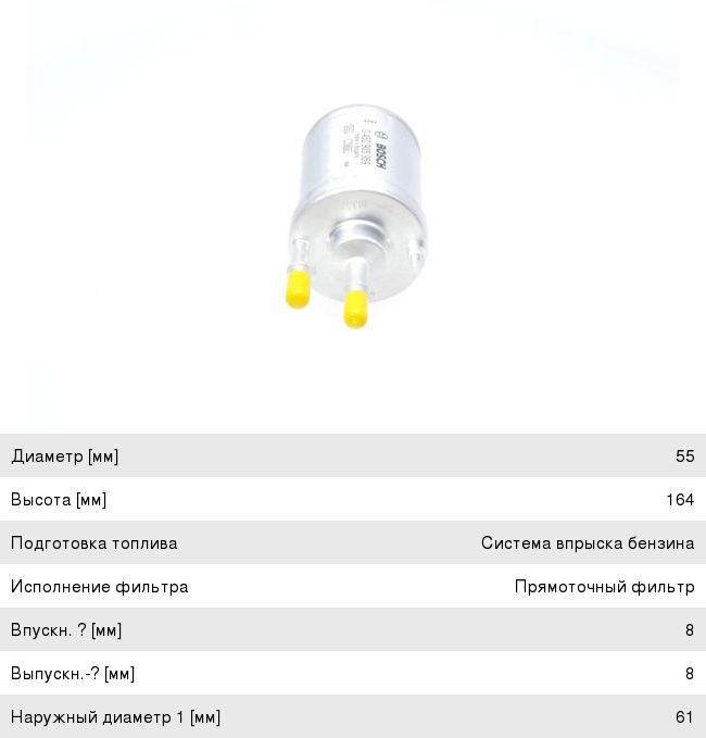 Фильтр топливный VW Golf, Passat, Polo AUDI A3, TT SKODA Octavia (1.21.41.62.0 TSIFSI) BOSCH