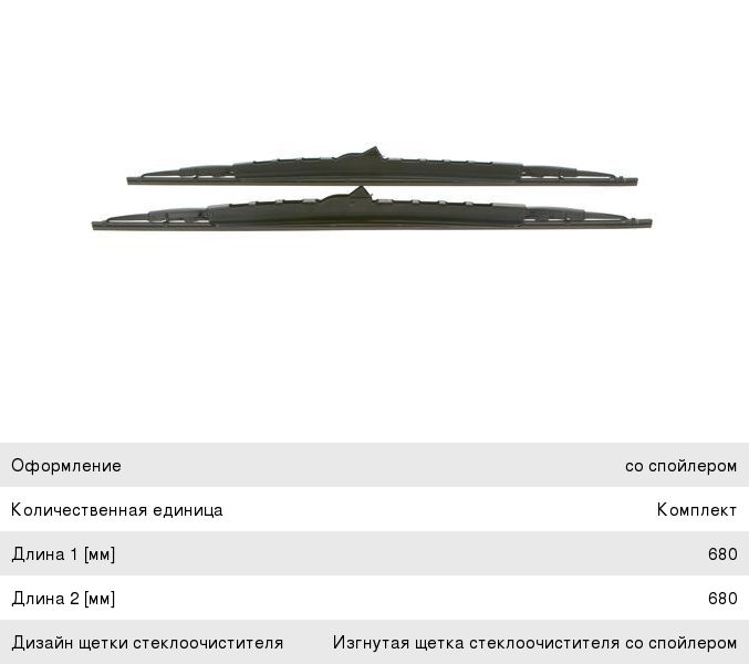 Щетка стеклоочистителя MERCEDES S (W220) 680680мм комплект Twin Spoiler BOSCH