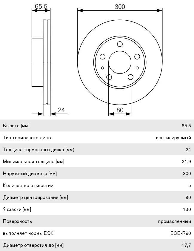 Диск тормозной FIAT Ducato (07-) (2.3) (Елабуга) (R16) передний (1шт.) BOSCH
