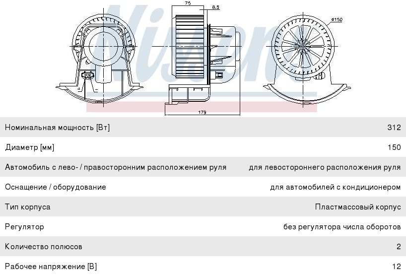 Изображение 1, 87271 Мотор отопителя VW T5 (10-) NISSENS